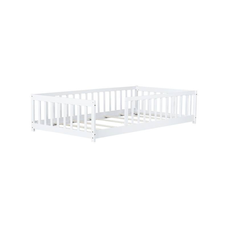 Twin Floor Platform Bed with Fence without Door