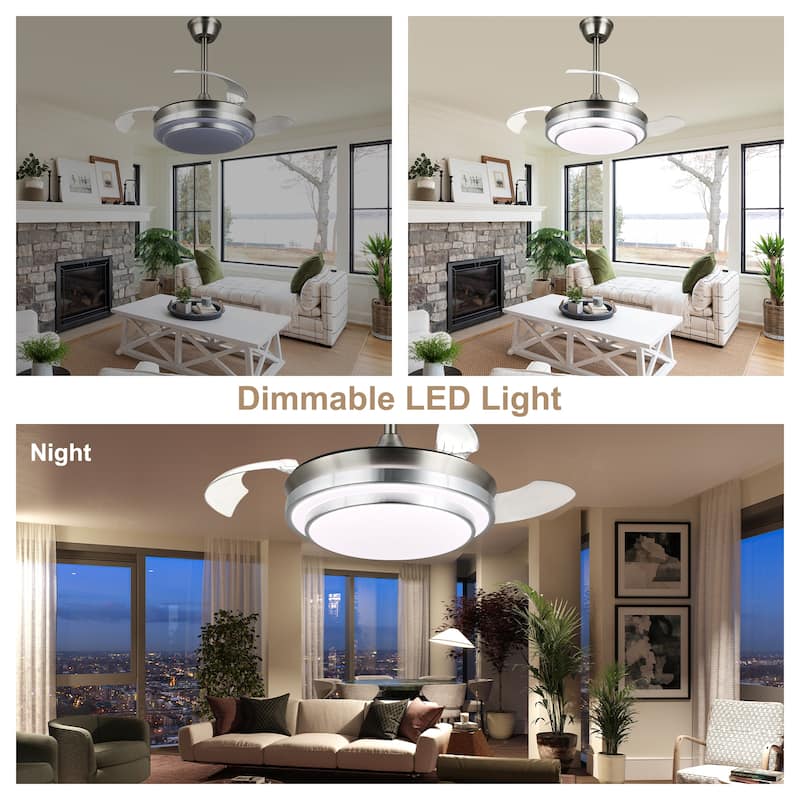 Bella Depot 36" Modern Retractable Ceiling Fan with Dimmable Led Light and Remote, 6-Speed Reversible DC Motor
