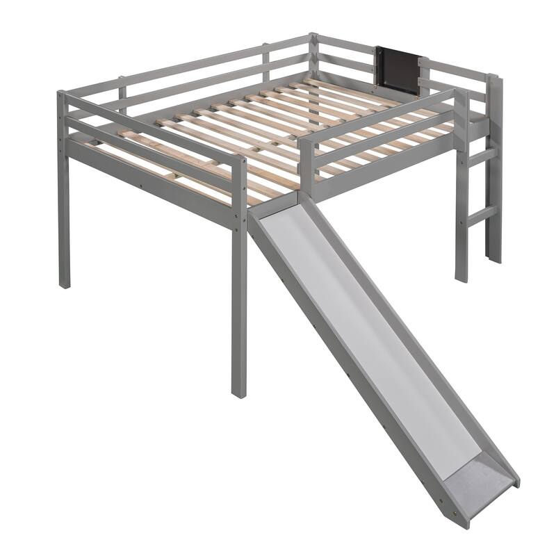 Loft Bed Wood Bed with Slide, Stair and Chalkboard