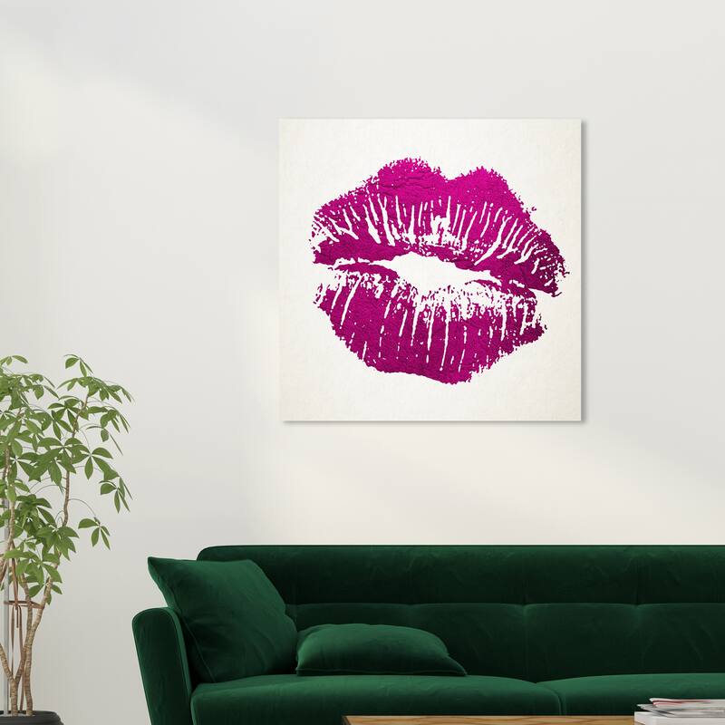 Wynwood Studio Canvas Fashion and Glam Simple Kiss Pink Purple and Magenta Modern & Contemporary Wall Art Canvas Print - 30 x 30