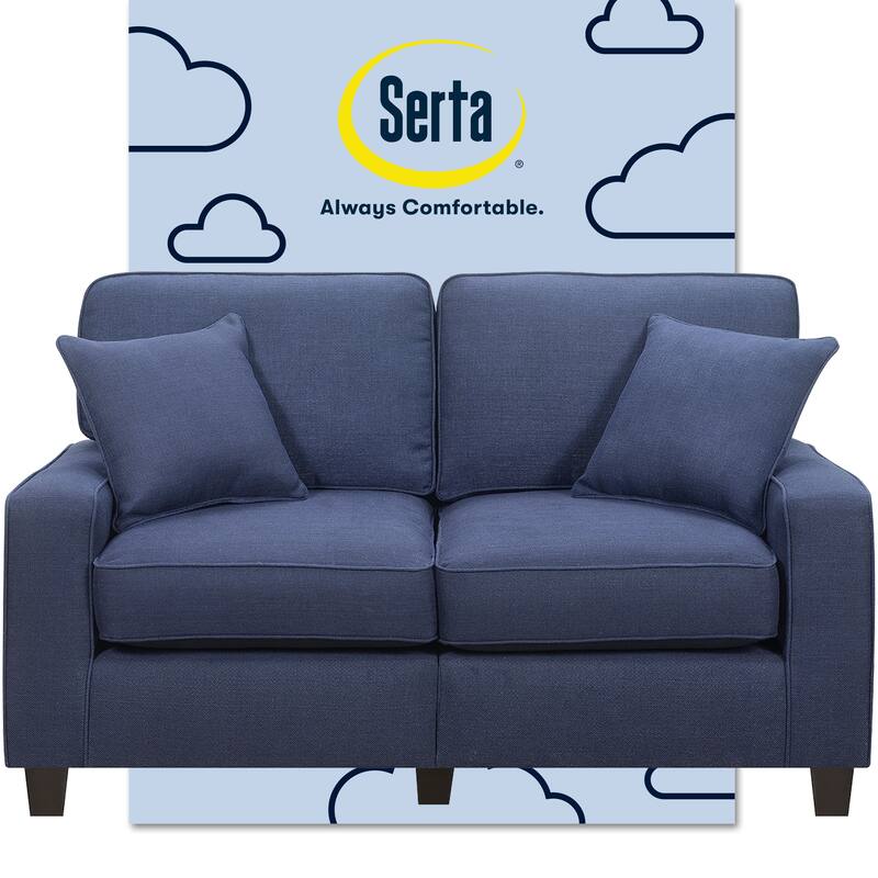 Serta Palisades Upholstered 61" Sofas for Living Room Modern Design Couch, Straight Arms, Tool-Free Assembly - Navy Blue