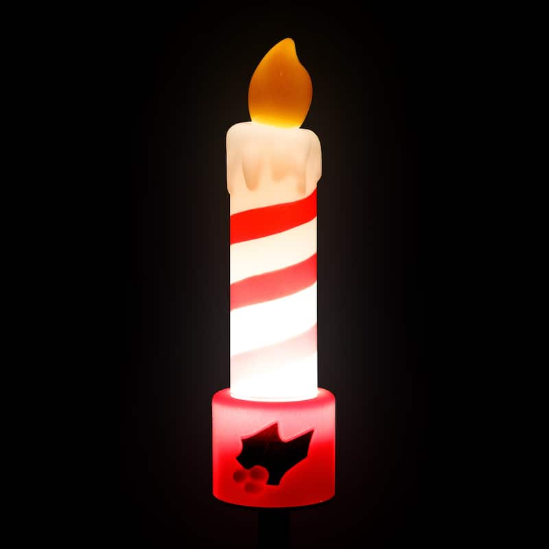 Candle with Holly Outdoor Christmas Pathway Markers - 17.25" - Set of 3 - Red