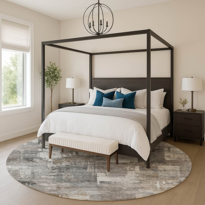 Premium Washable Super Soft Modern Prota Mayfield Rug - Pewter - 8' x 8'