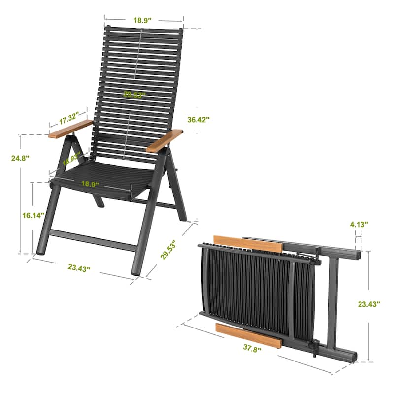 2-Piece Patio Folding Chairs with Aluminum Frame, Adjustable Backrest