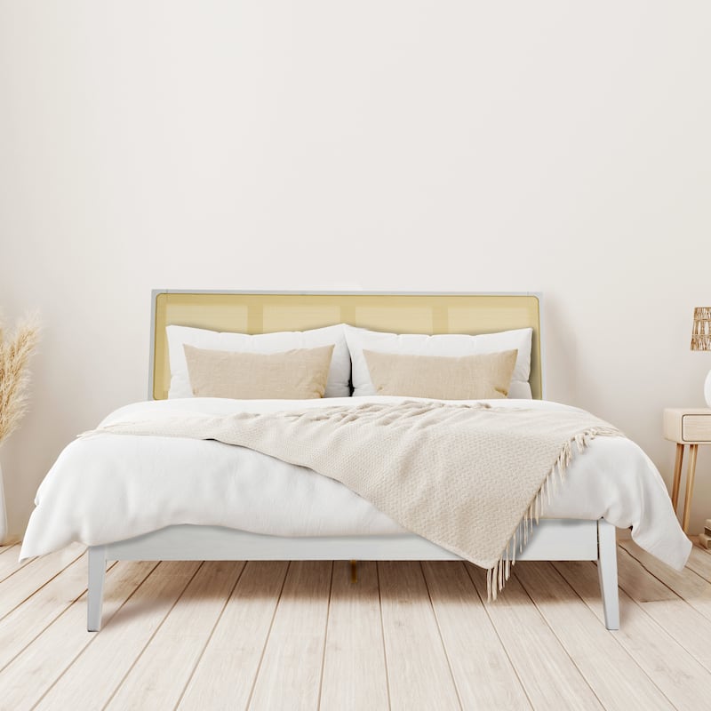 Crawford Solid Wood Bed with Woven Cane Headboard