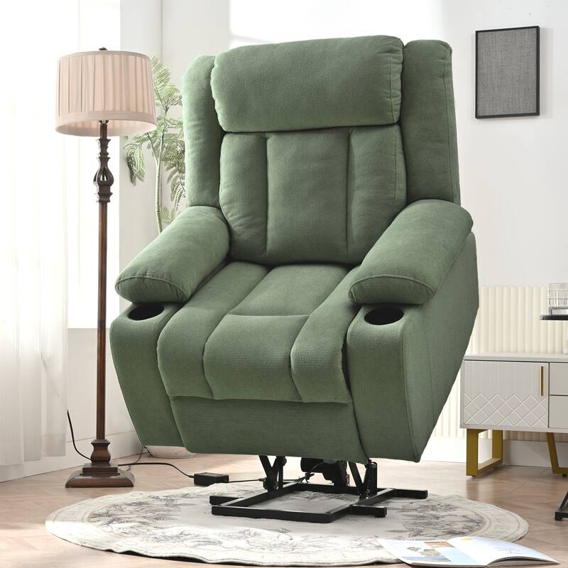 Power Lift Recliner Chair,Fabric Lift Chairs w/Extended Footrest,Theater Seating with 2 Cup Holders,Side Pockets,Remote Control