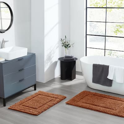 Sophie Border Ultra-plush Chenille Non-Slip Cotton Bath Mat (Set of 2)