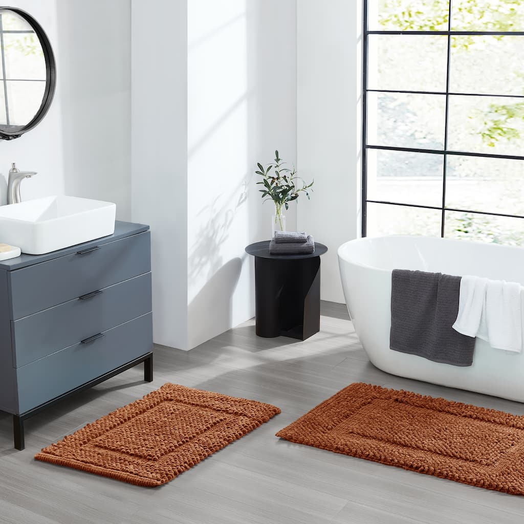 Sophie Border Ultra-plush Chenille Non-Slip Cotton Bath Mat (Set of 2)