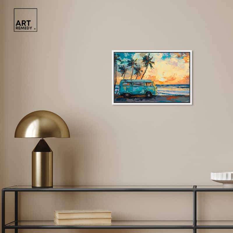 Art Remedy Old School Spring Break Framed Colorful Coastal 1 Piece Canvas Wall Art