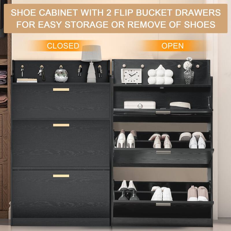 Javlergo Shoe Cabinet with 3 Flip-Up Drawers Freestanding Shoe Organizer with Adjustable Shelf for Entryway Hallway Living Room