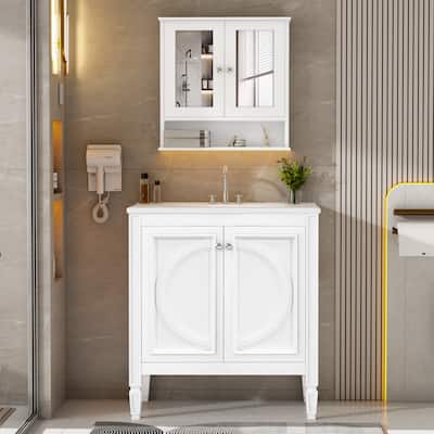 30" Bathroom Vanity With Matching Mirror Medicine Cabinet Combo Set,Ceramic Sink, Wall-Mounted Medicine Cabinet