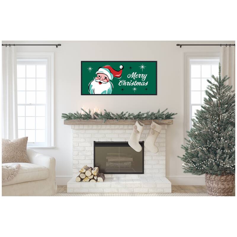 Kate and Laurel Sylvie Beaded Retro Santa Merry Christmas Framed Canvas by Heather Dutton