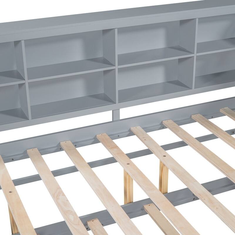 Wooden Full Size DayBed with Twin Size Trundle, DayBed with Storage Shelf and USB Charging Ports