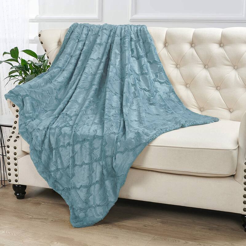 Ashley Brushed Fauxfur Throw with Sherpa and Borrego Backing - 50" x 60" - Navy Blue