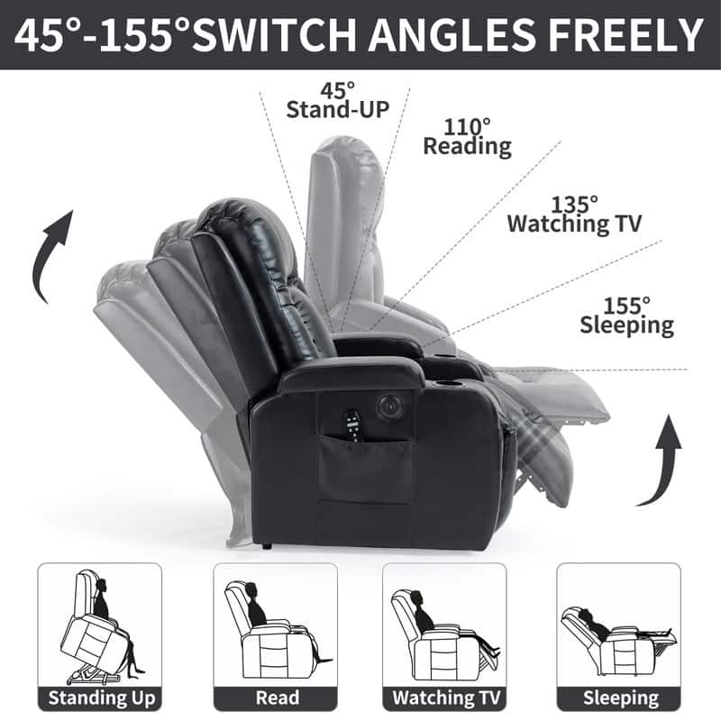 Heavy Duty Power Lift Recliner Chair with Massage, Heat, and USB Charging - Supports Up to 350 lbs