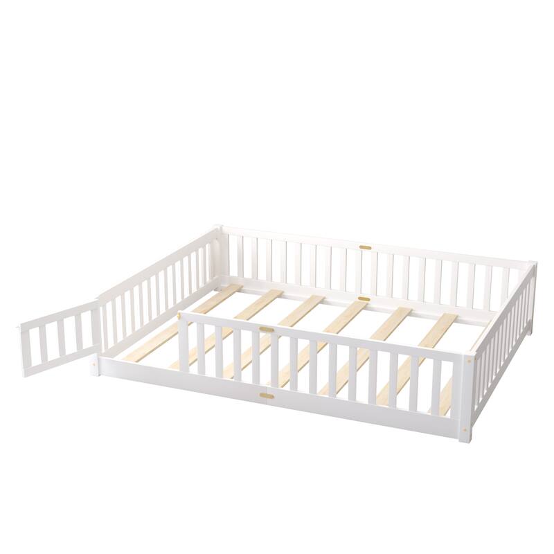 Modern Floor Platform Bed with Fence and Door