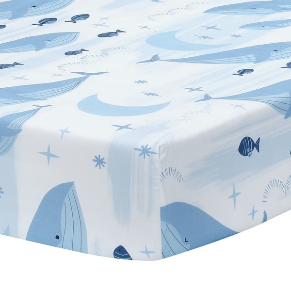slide 2 of 6, Lambs & Ivy Bubbles & Squirt 100% Cotton Whale/Ocean Fitted Crib/Toddler Sheet - Crib