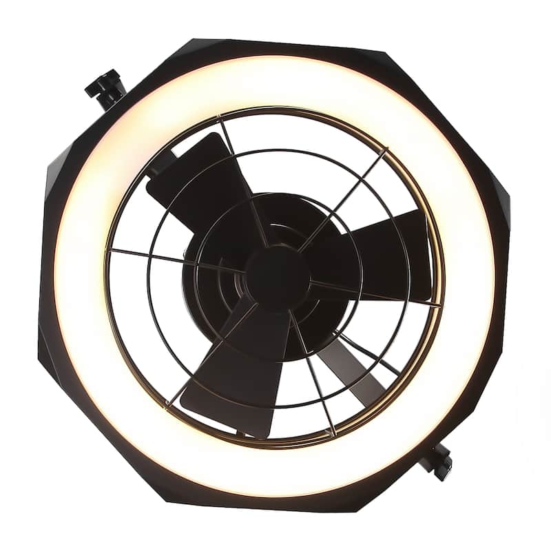 20" Industrial Black Integrated LED Caged Ceiling Fan Wall Mounted Fan with Light
