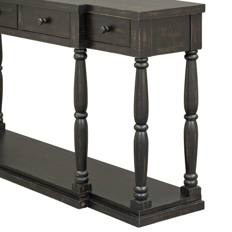Retro Console Table with 4 Drawers and Floor Shelf