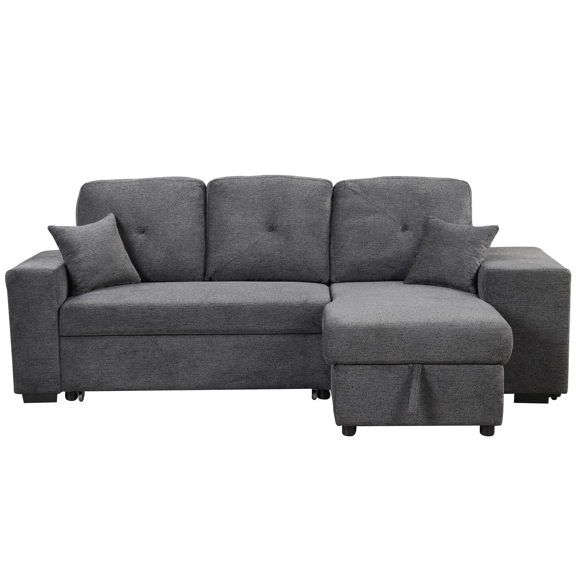 95 inch Reversible Sleeper Sectional Sofa Couch, L-Shape Velvet Fabric ...