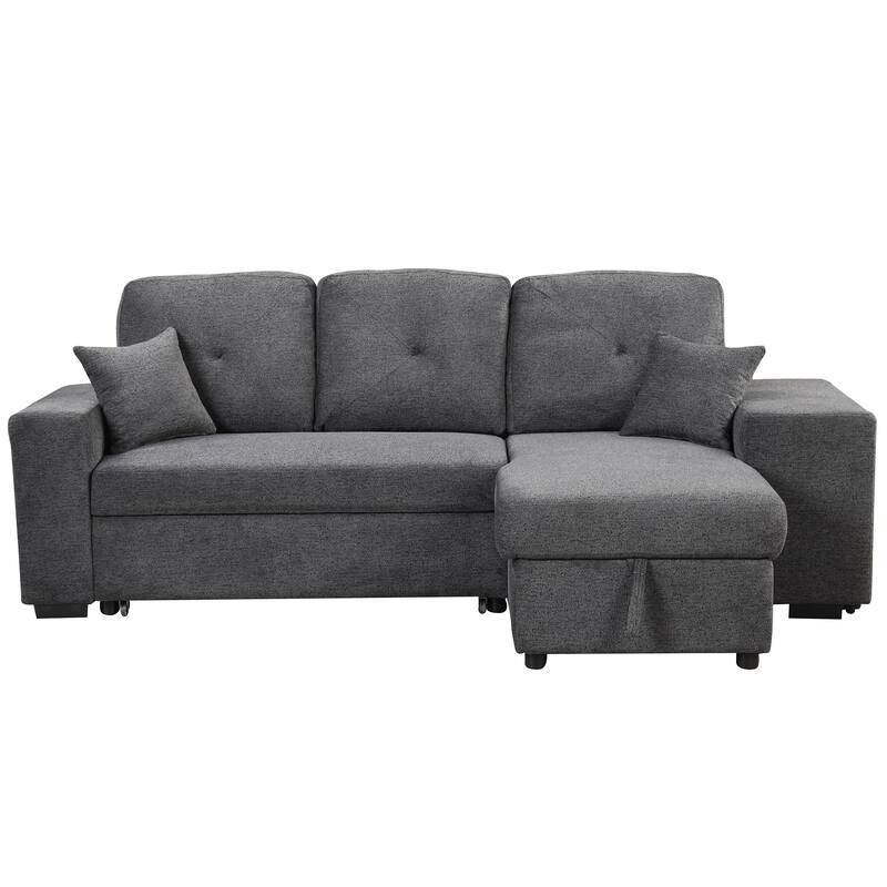Reversible Sleeper Sectional Sofa Bed with Side Shelf and 2 Stools,Pull-Out L-Shaped Sofa Bed