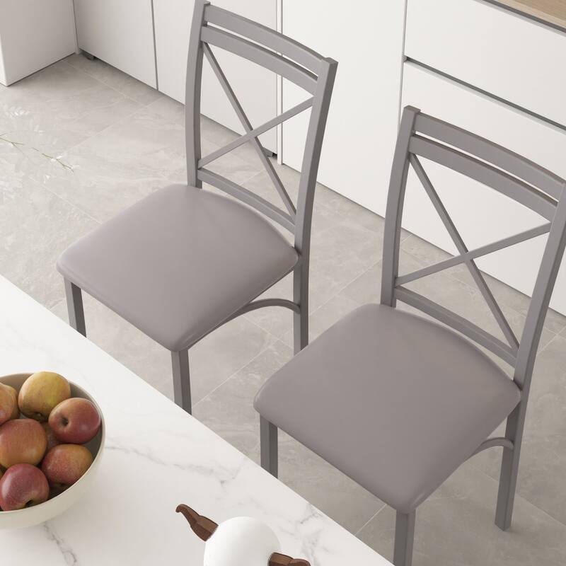 VECELO Metal Dining Chairs Set of 4 PU Leather Dining Chairs Set with X-Shaped Backrest for Kitchen & Dining Room Chairs