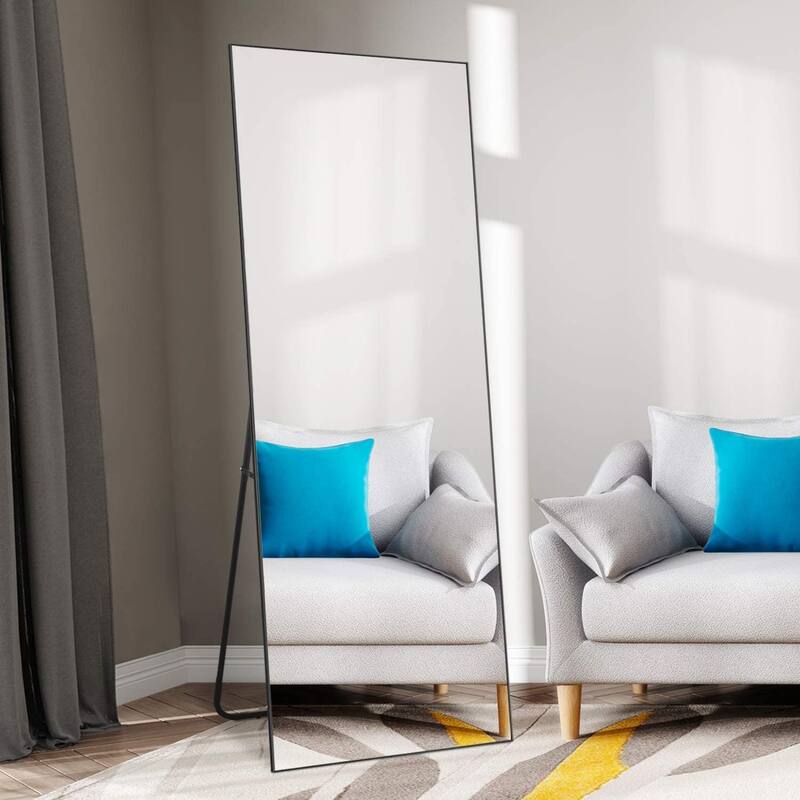 Aluminum Alloy Full Length Floor Mirror - 64''x21'' - Black