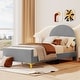 preview thumbnail 11 of 52, Twin/Full Size Velvet Bed Frame with Classic Semi-circle Shaped Headboard, Upholstered Platform Bed w/ Metal Legs for Kids Teens Grey - Twin