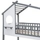preview thumbnail 11 of 9, Gray Twin over Twin Solid Wood Bunk Bed with Roof and Window