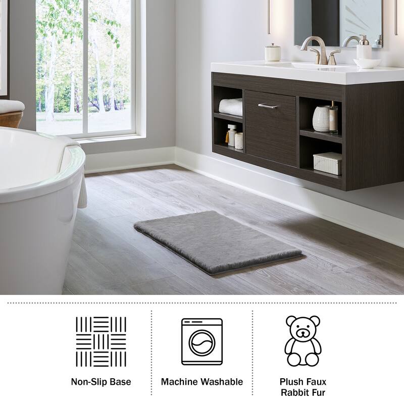 Fake Fur Bath Mat - 21x34-Inch Machine Washable Nonslip Small Rug for Bathroom, Hallway, or Kitchen by Home-Complete