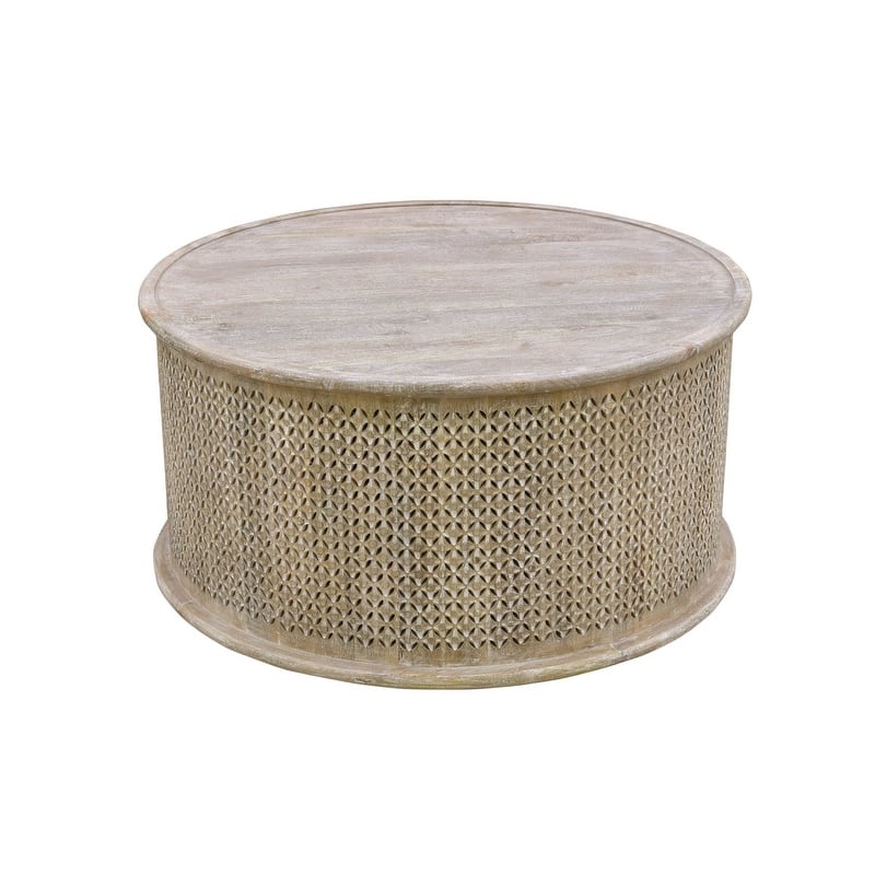 Sumter 36-inch Diameter Mango Wood Drum Coffee Table - Washed White - Wood