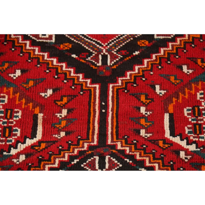 Hand Knotted Oriental 100% Wool Carpet Traditional Tribal Red Shiraz Area Rug - 4' 10'' X 3' 7''