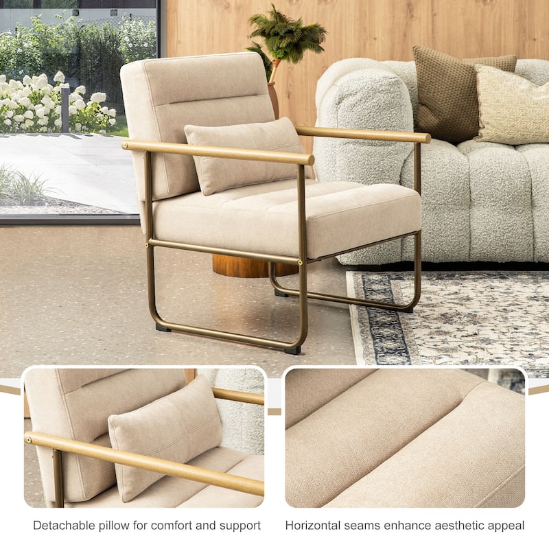 Glitzhome Set of 2 33.25"H Mid-Century Modern Fabric Accent Arm Chair with Metal Frame - 30.5''W X 26.25''D X 33.25''H