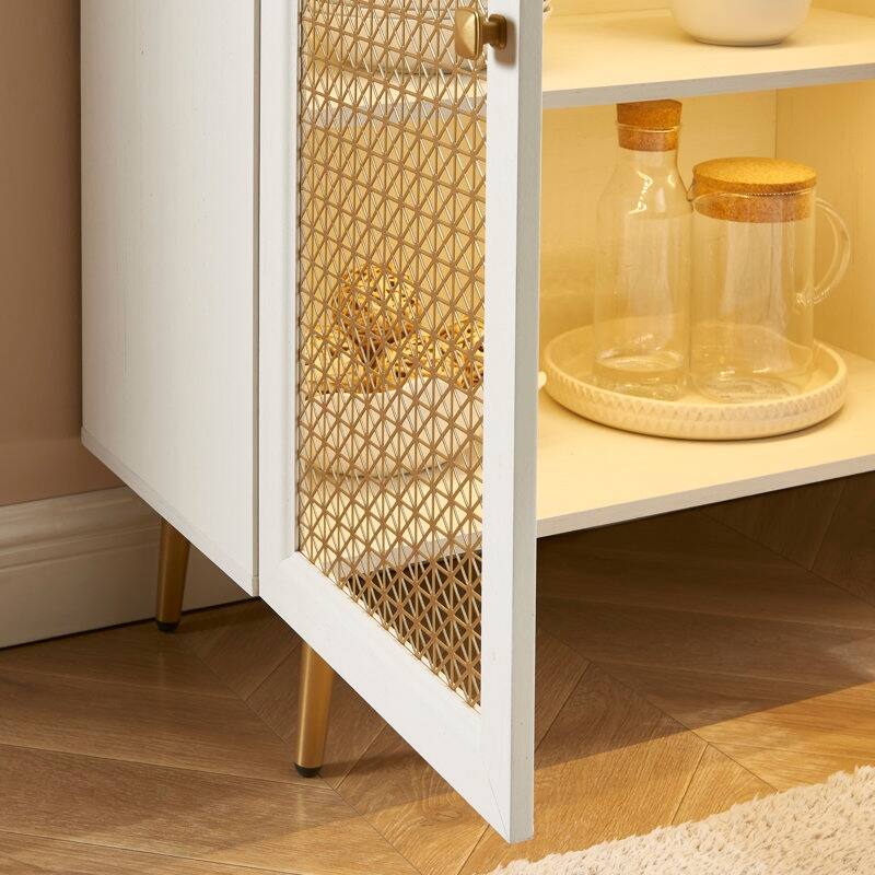 61.7''W Four Door Wood Buffets and Sideboards Storage Cabinet with LED Light
