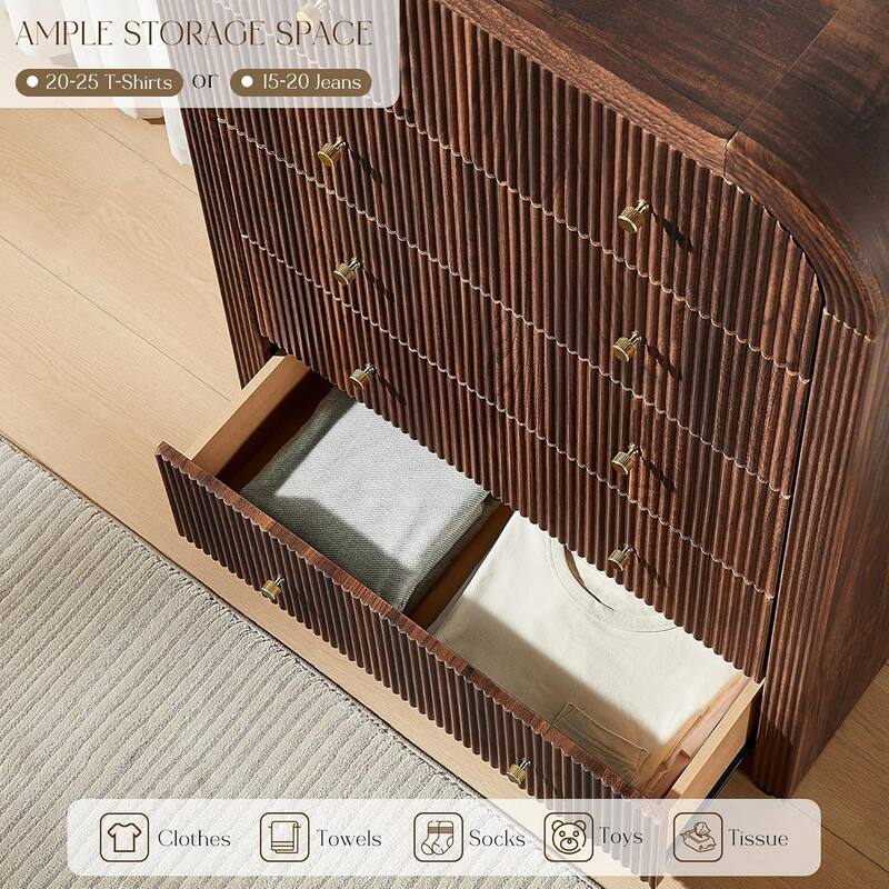 Modern Fluted 5 Drawers Dresser, Wood Chest of Drawers for Bedroom