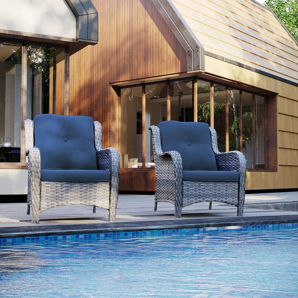 Cozywor 2-Piece Outdoor Patio Ratten Wicker Lounge Chair WIth Cushion