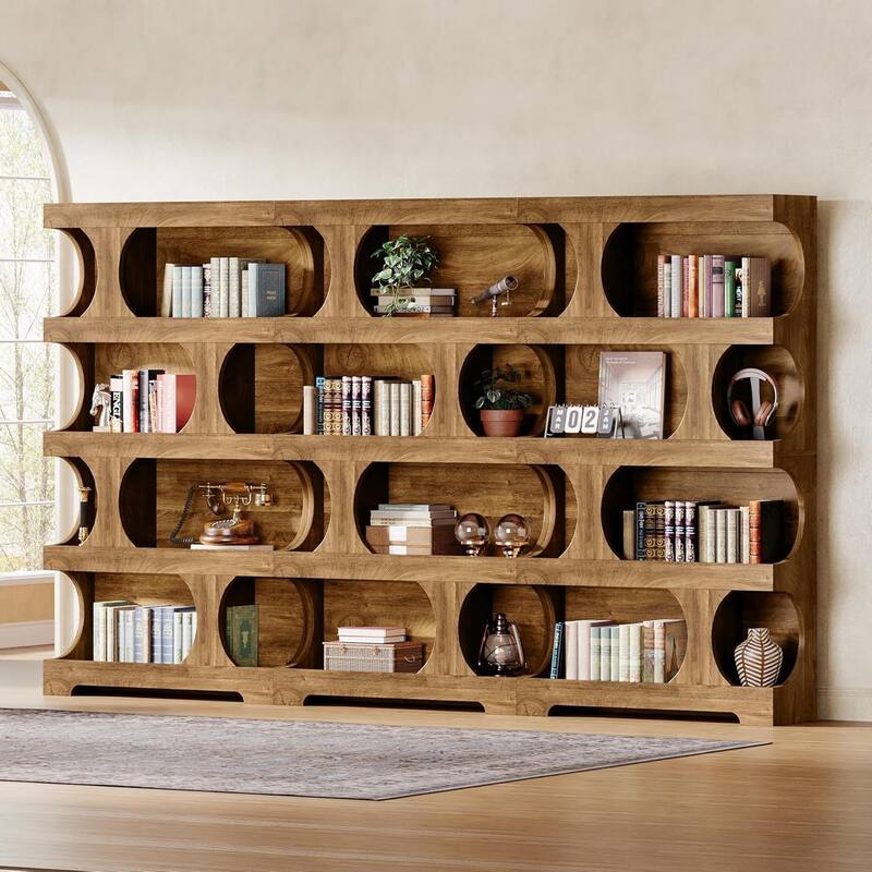 71" Tall Bookcase Wood 4-Tier Bookshelf, Modern Freestanding Display Storage Shelves