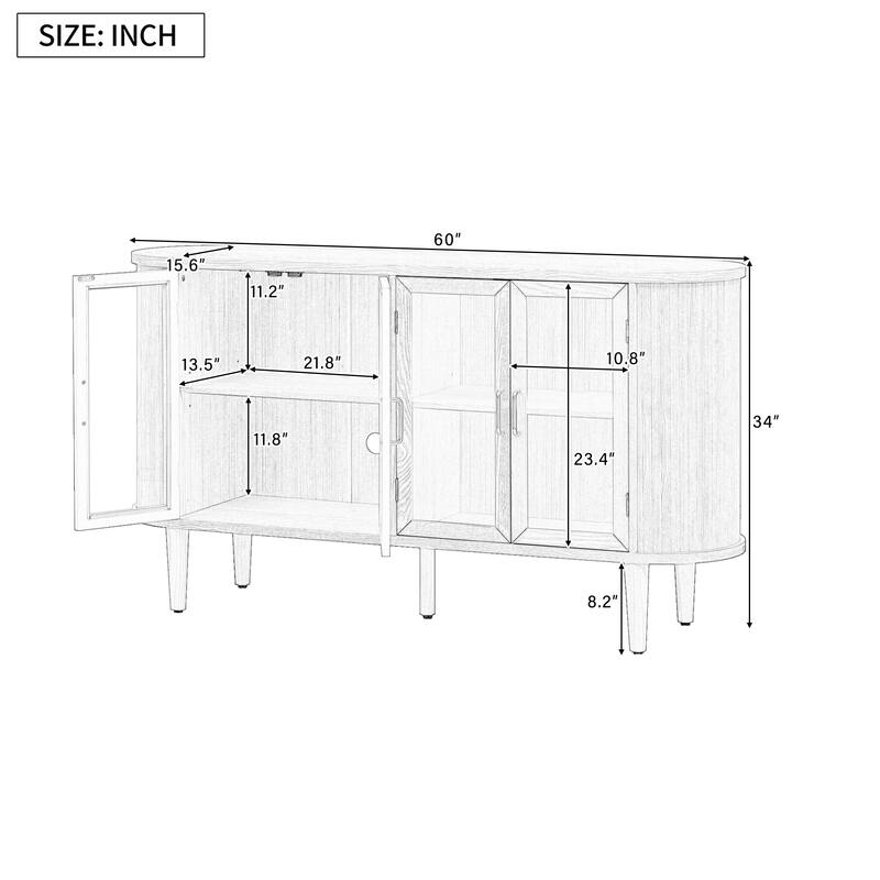 4-Door Large Storage Sideboard Cabinet with Semi-Circular Handles and Adjustable Shelves