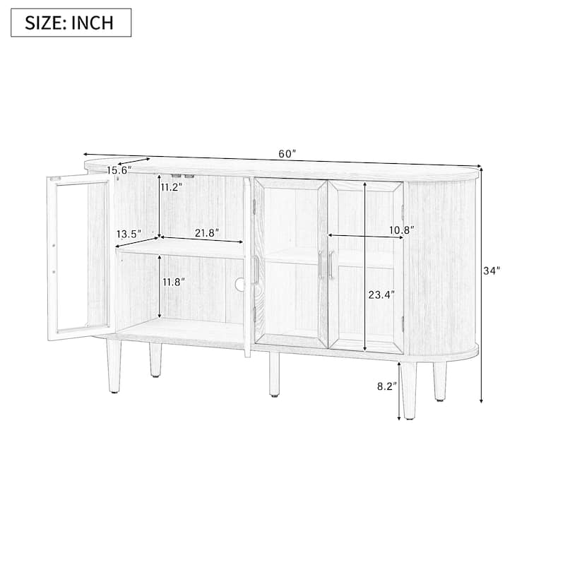 Farmhouse Sideboard Cabinet with Storage, Wood Buffet Cabinet with Glass Doors and Adjustable Shelves