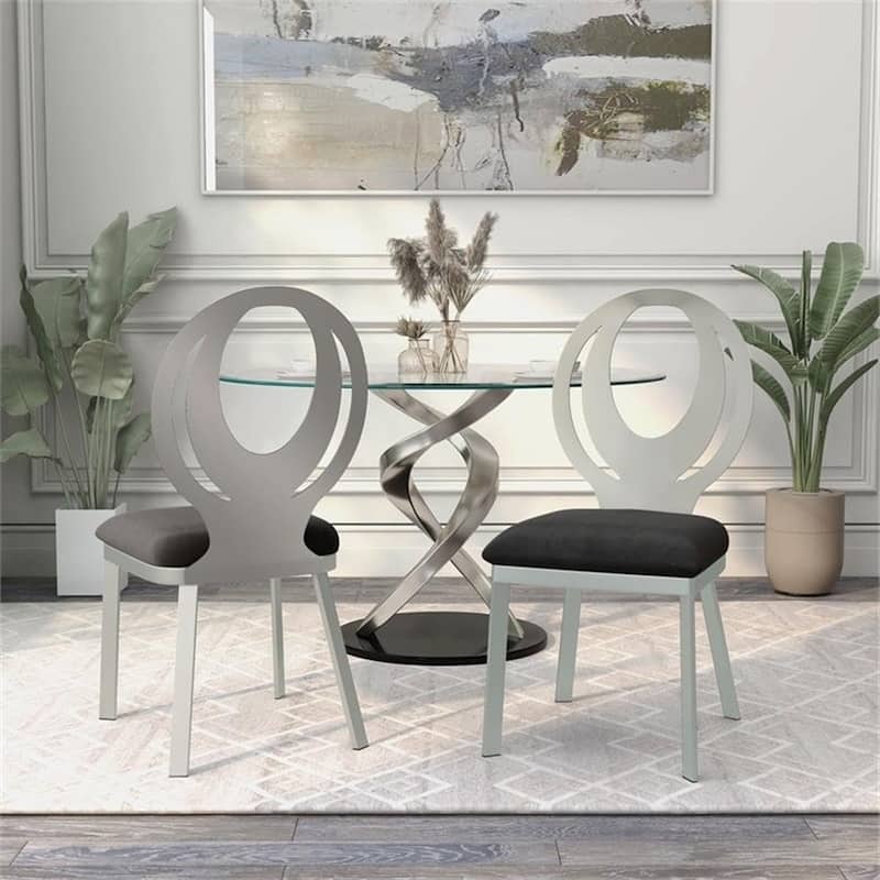 Modern Silver Black Finish Oval Back Side Chairs Set
