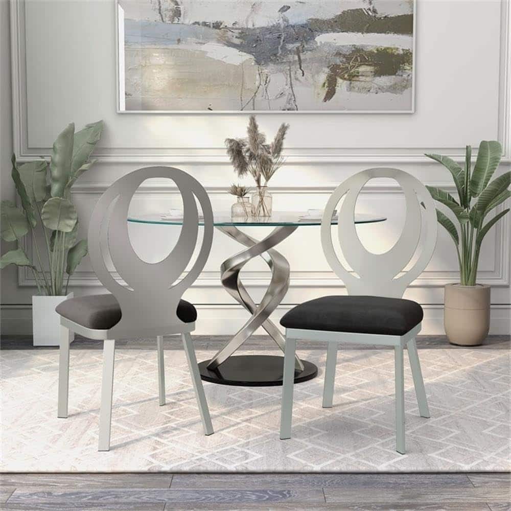 Modern Silver Black Finish Oval Back Side Chairs Set