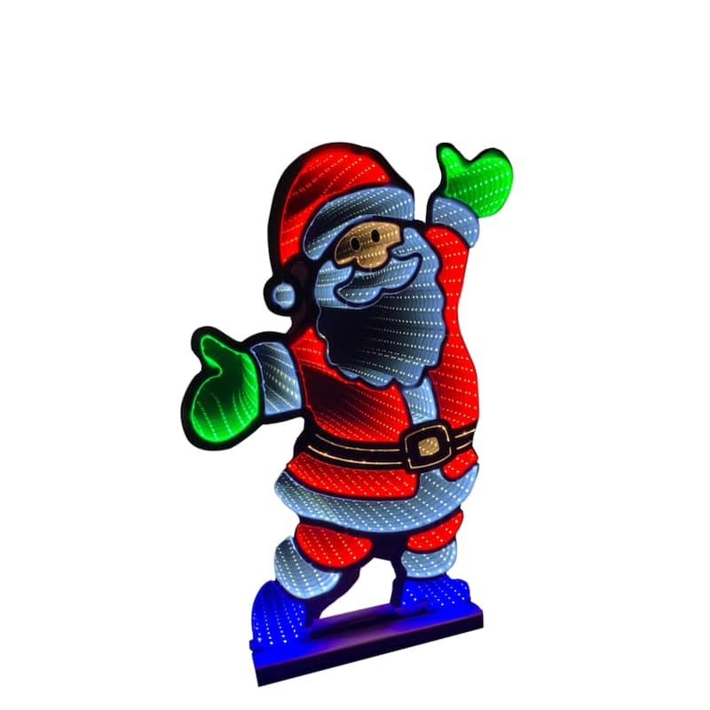 LED Lighted 3D Standing Santa with Wooden Base Christmas Infinity Mirror - 23"