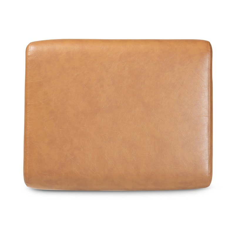 Bianca Mid-Century Walnut Finished Wood and Tan Faux Leather Ottoman