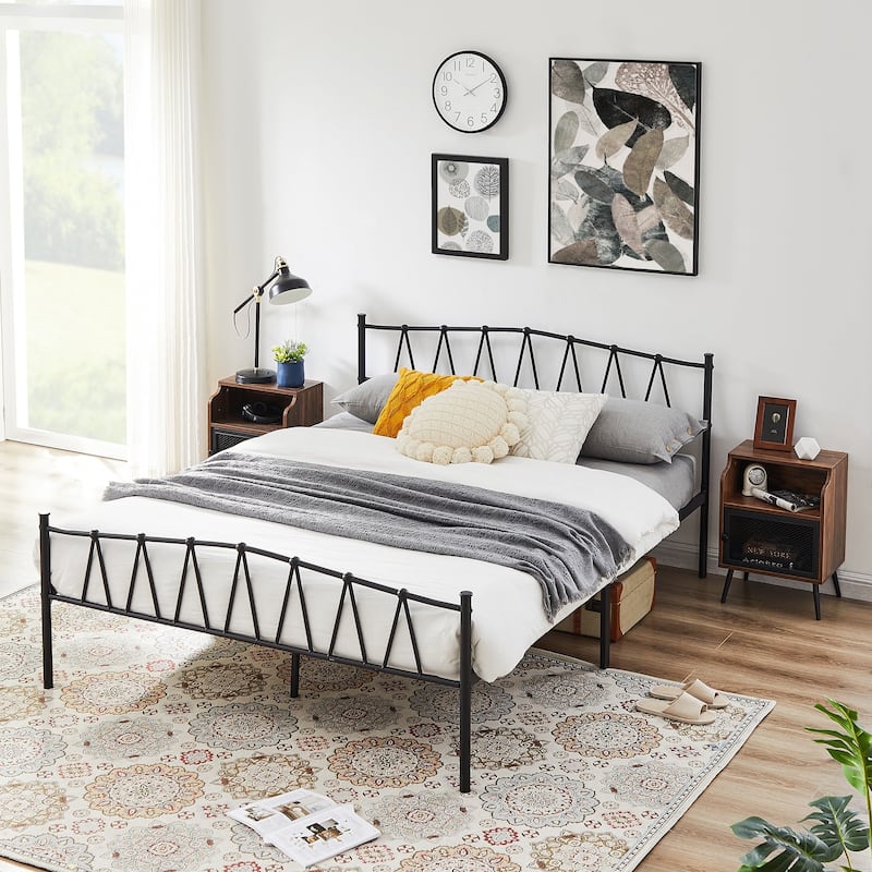 Javlergo Vintage Metal Platform Bed Frame with Headboard and Footboard, Heavy Duty Slat Support/No Box Spring Needed