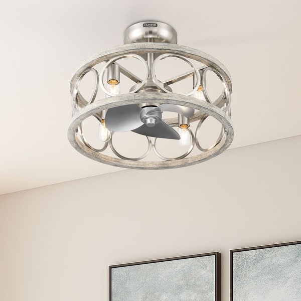 slide 2 of 14, Hunter Haven 22" Fandelier Ceiling Fan w/ Light, Remote - Modern, Industrial, Farmhouse - Small Spaces Brushed Nickel