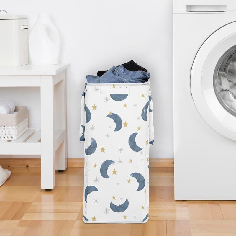 Sweet Jojo Designs Moon & Star Boy, Girl, Unisex/Gender Neutral Foldable Laundry Hamper with Handles - Watercolor, Celestial Sky
