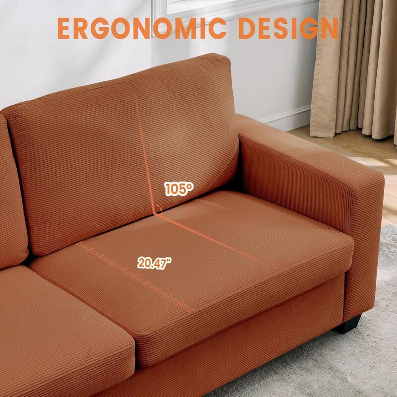 3 Seater Corduroy Upholstered Couches, with Wide Armrests, 83"