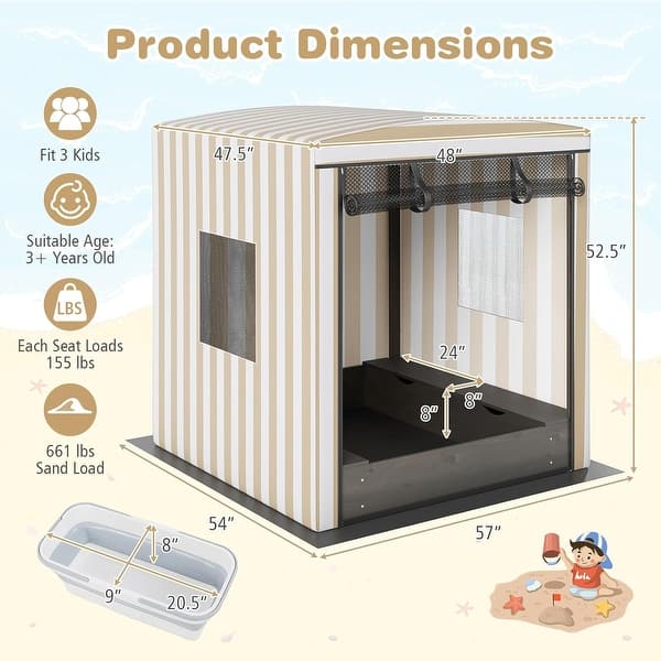 Kids Wooden Sandbox w/ Canopy Large Sand Pit w/Mesh Door