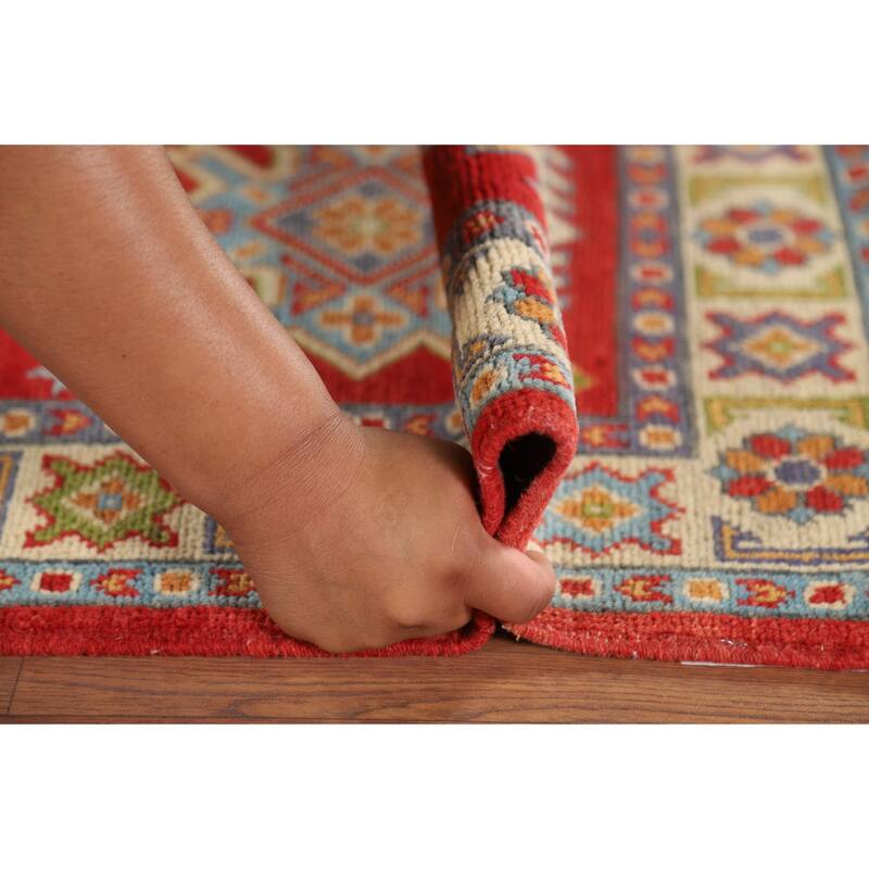 Red Traditional Kazak Foyer Rug Hand-Knotted Wool Carpet - 2'0" x 3'0"