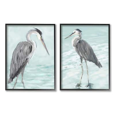 Stupell Heron Birds Standing Shallow Beach Water Coastal Waves 2pc Multi Piece Framed Wall Art Set